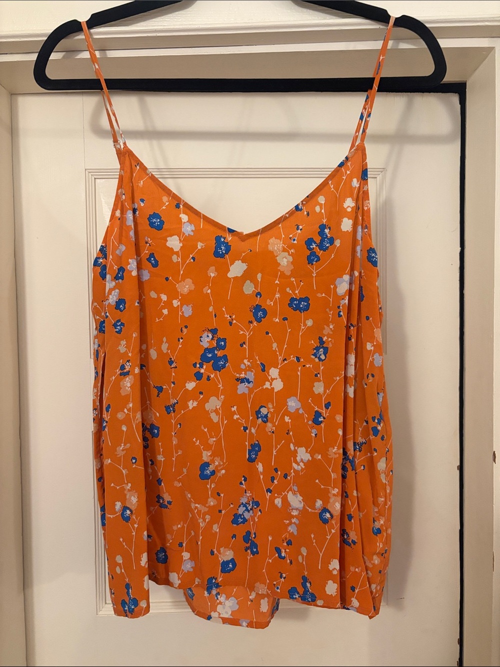 Equipment Orange Floral Silk Cami with Blue and White Print